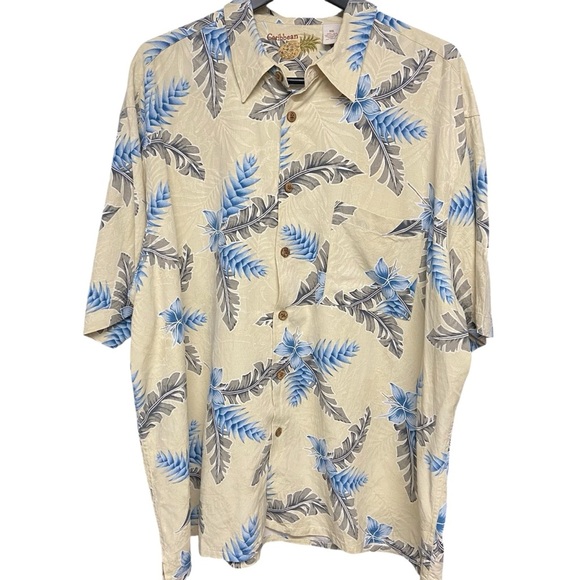 Caribbean Men’s 100% Silk Button Down Shirt Size L Pale Yellow Size XXL Vacay - Picture 1 of 11